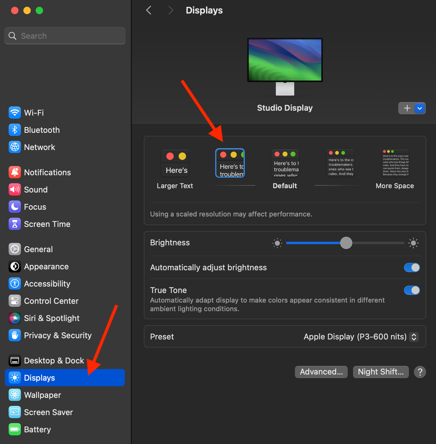 Display settings in macOS Sonoma 14.6.1